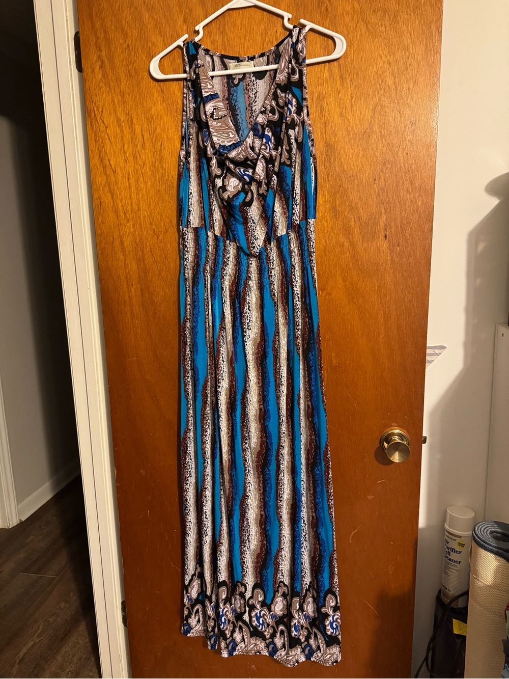Blue and Brown Paisley Stripe Maxi Dress - Sleeveless